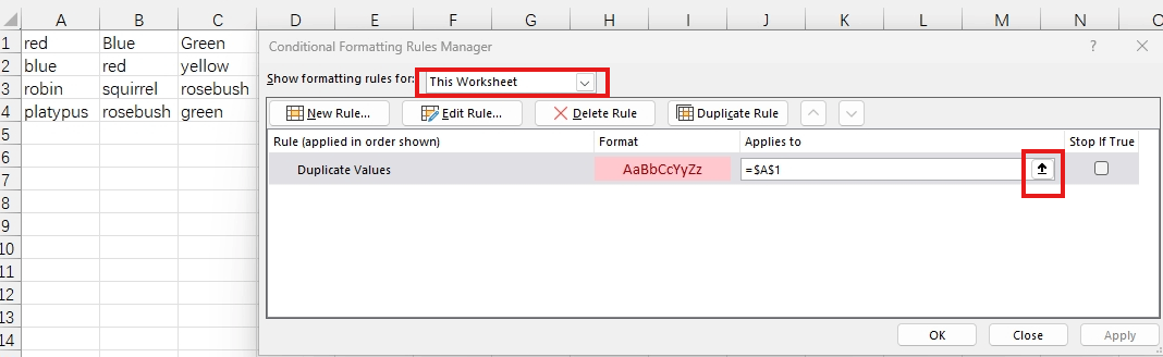 Conditional formatting duplicates does not function. - Microsoft Q&A