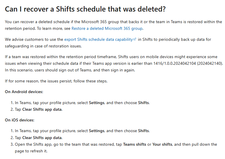 How to restore teams shifts that have been removed - Microsoft Q&A