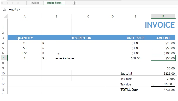 Excel Formulas: Order Form to Invoice - Microsoft Q&A