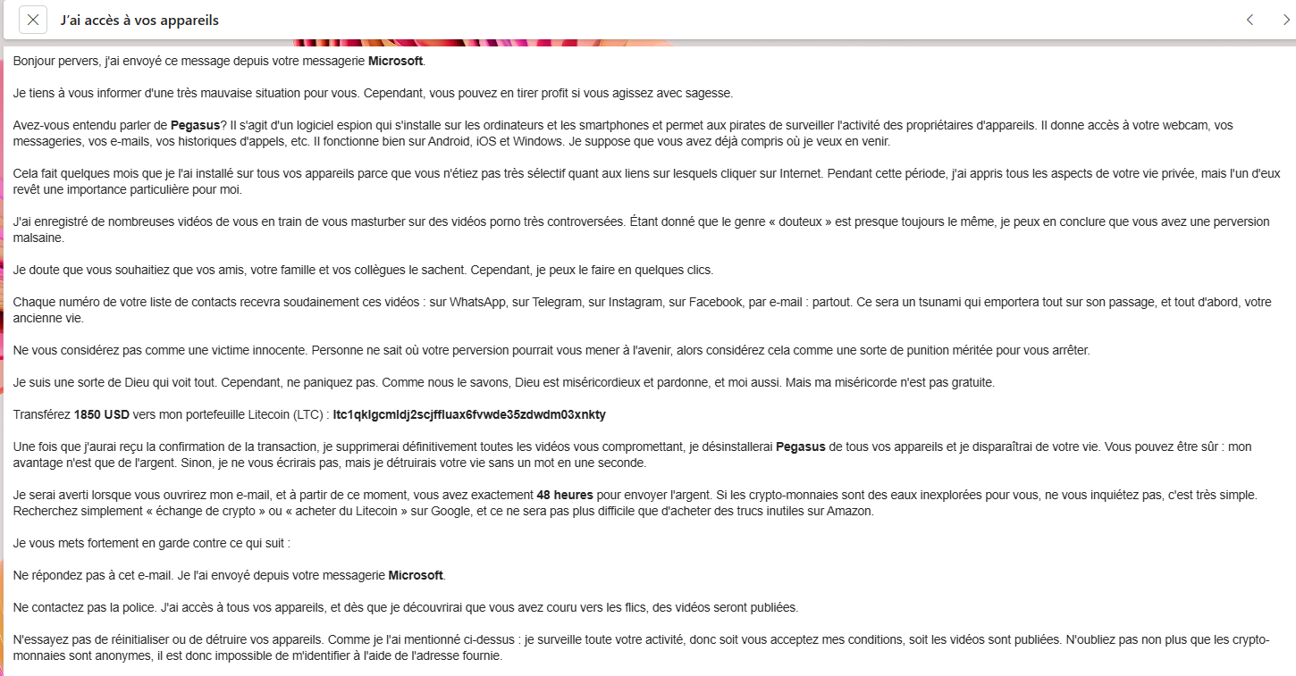 Signalement menace depuis mon mail sur mon compte outlook - Microsoft Q&A