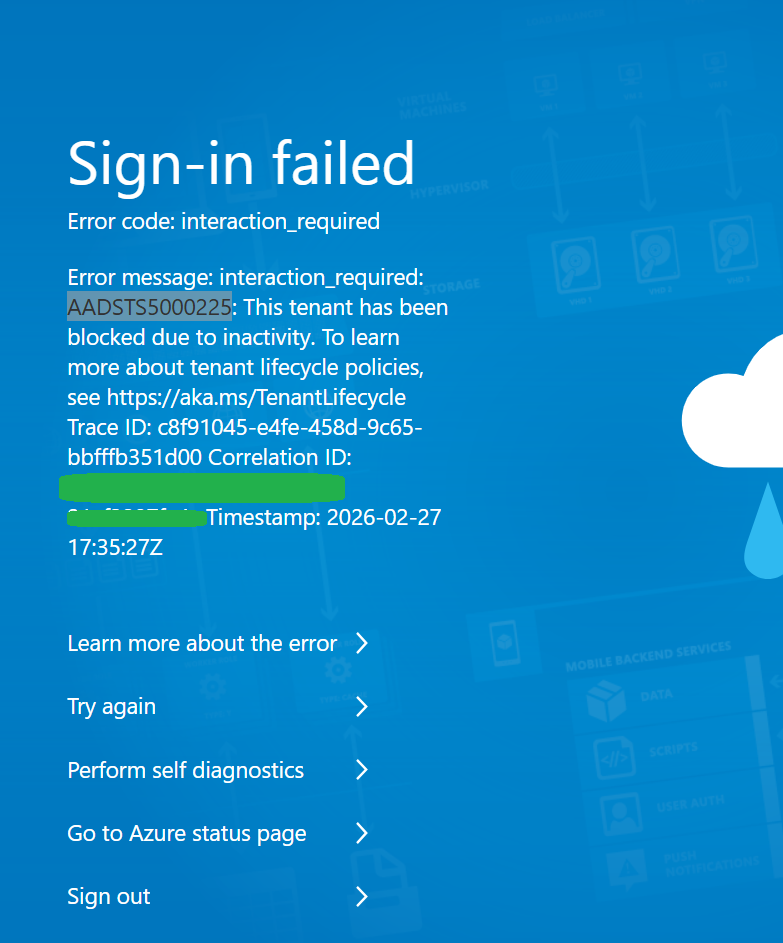 I am getting this error AADSTS5000225 - Microsoft Q&A
