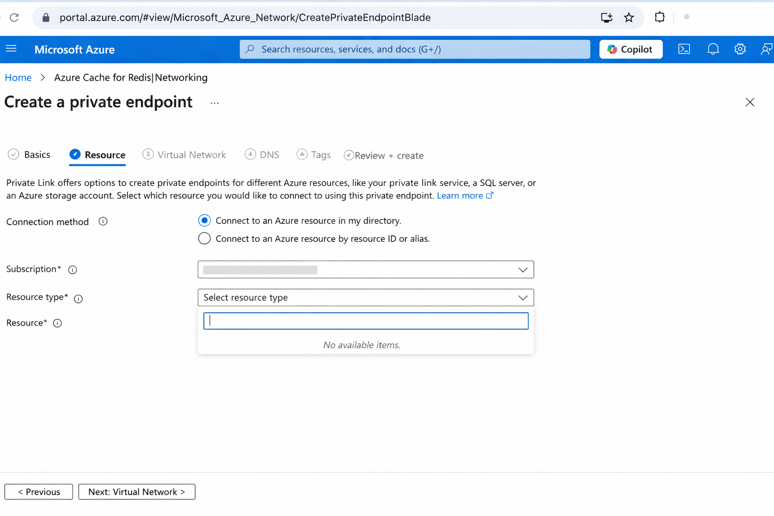 Azure Cache for Redis – Private Endpoint resource type not visible in ...