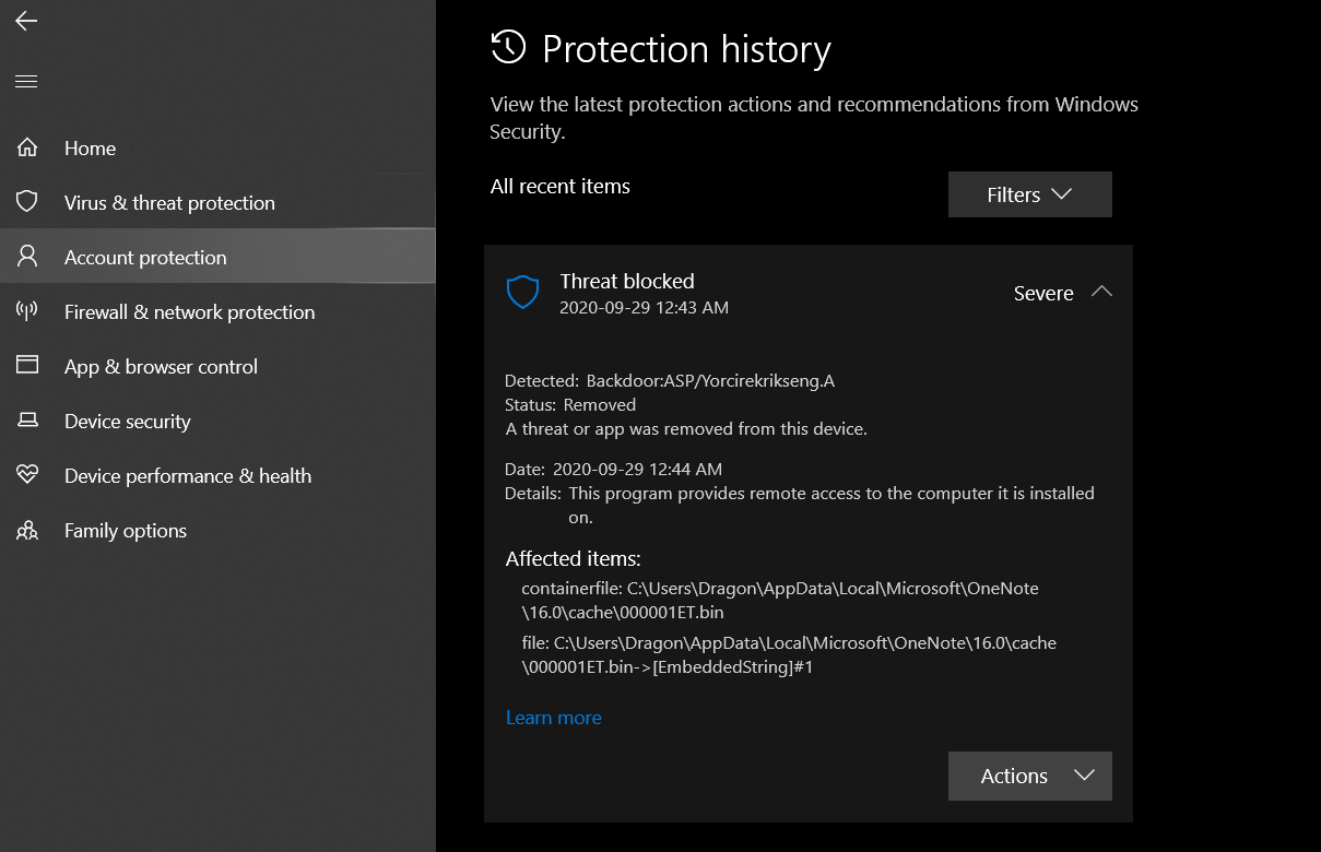Malware in OneNote cloud - Microsoft Q&A