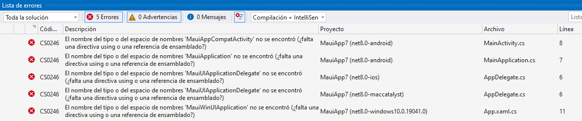 Errores NetMaui