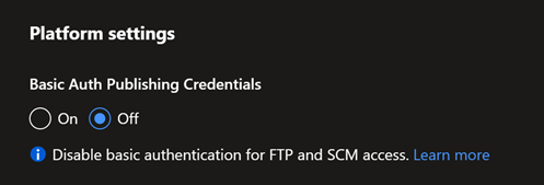 App Service Platform Settings