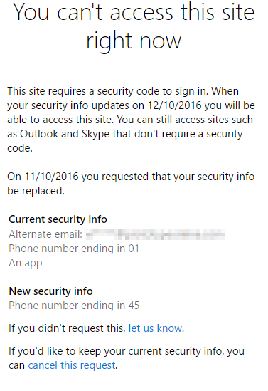 Can't access Microsoft Live site due to problem with Authenticator