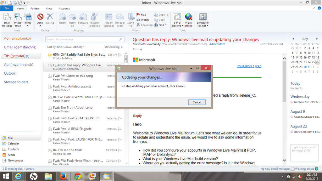 Windows live mail is updating your changes - Microsoft Q&A
