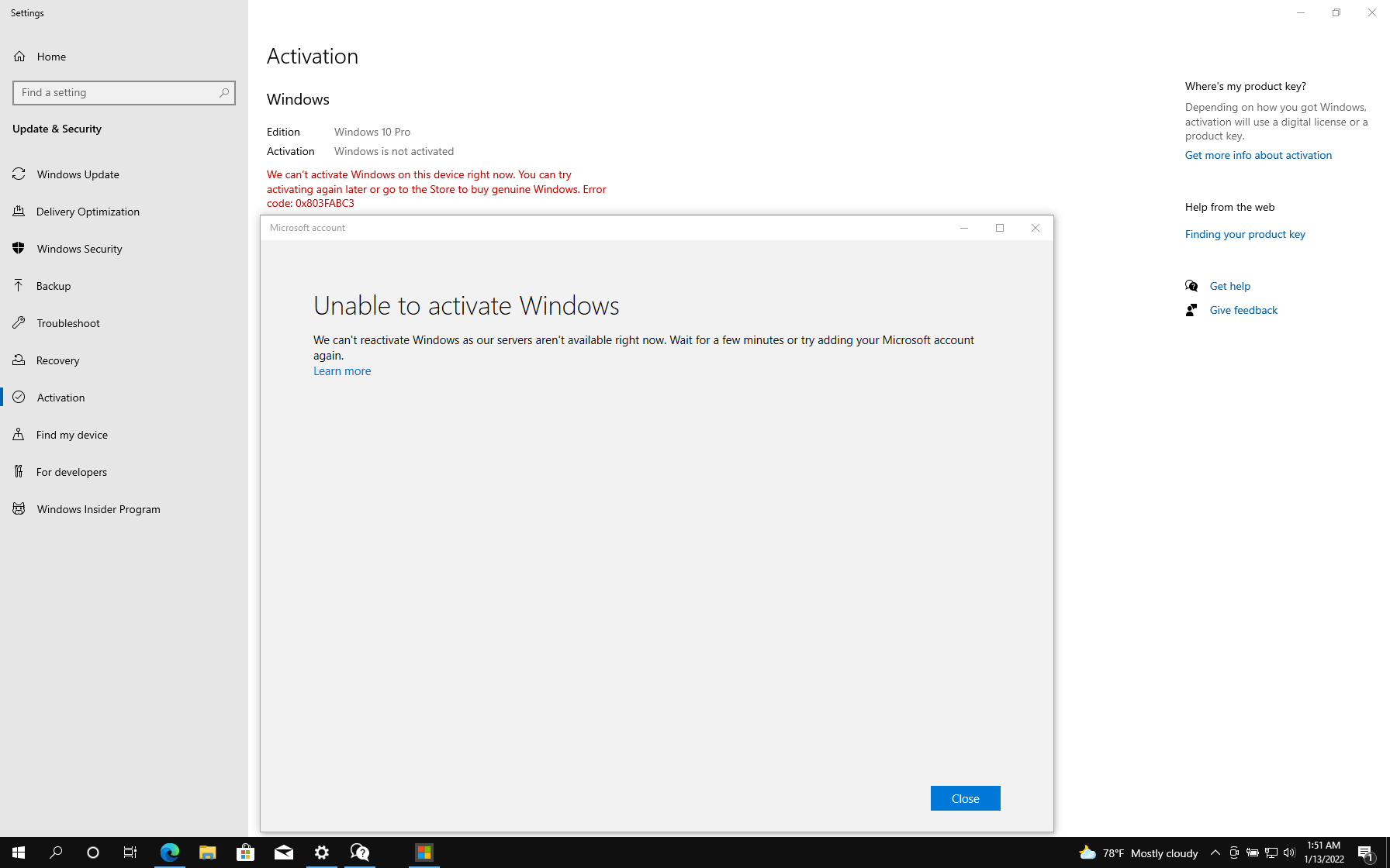 0x803FABC3 Error occurred - Microsoft Q&A