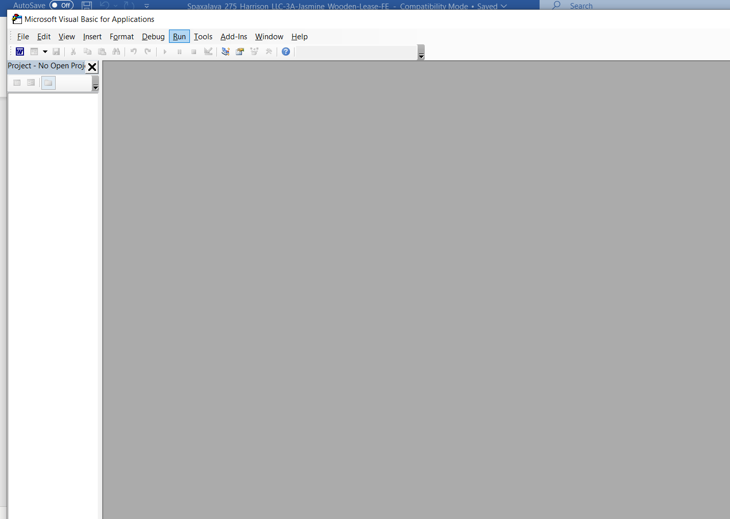 word won't open my doc in visual basic, it wont show the project ...