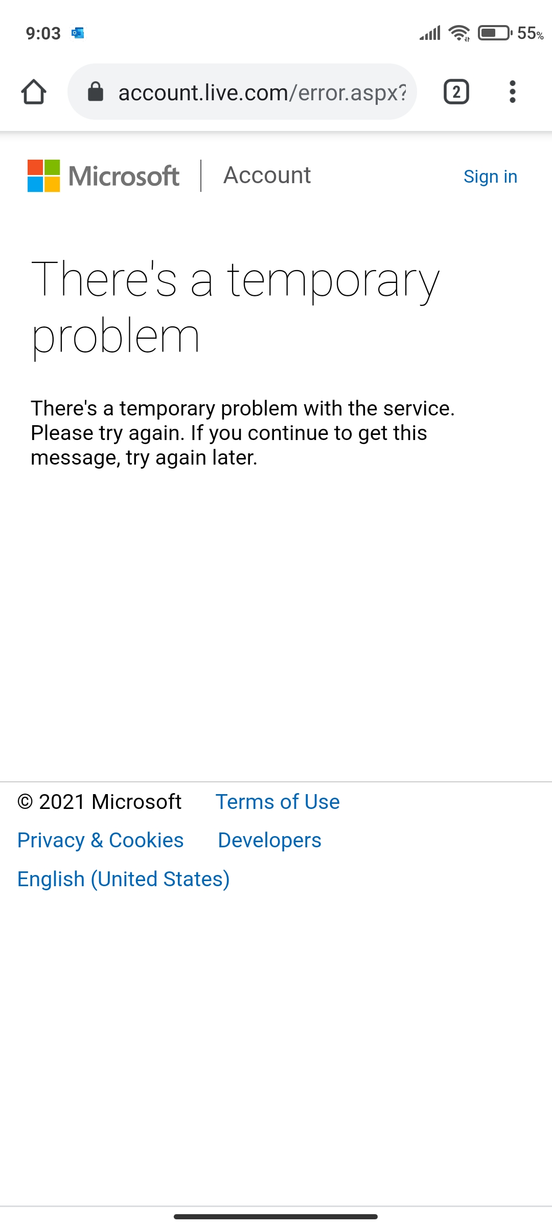 There's a temporary problem with the service. Please try again. If you ...