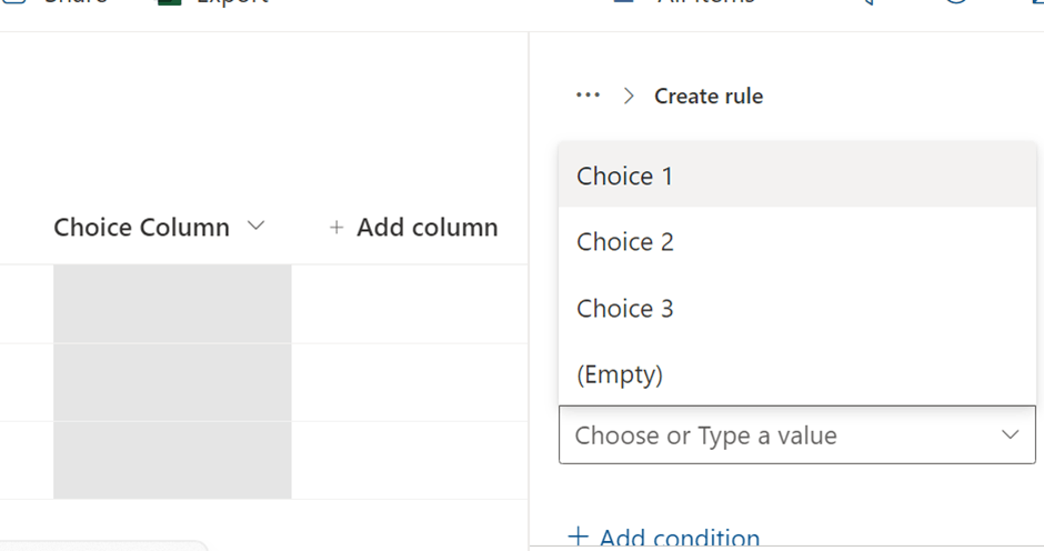 Microsoft Lists: Create rules for Choice columns - Microsoft Q&A