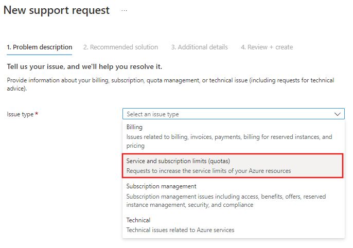 Select an issue type