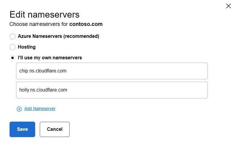 qna dcc domain list edit nameservers cloudflare