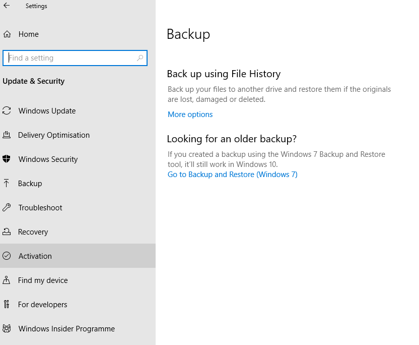 Windows Backup Options Missing. - Microsoft Q&A