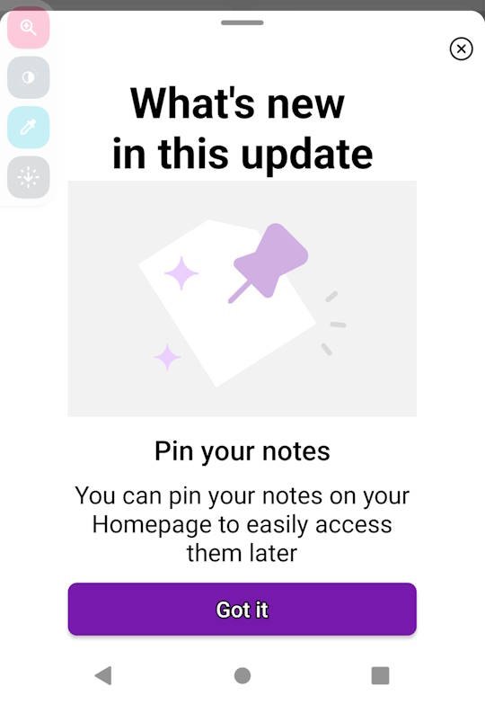 How to pin a page to onenote Android home according to new update ...