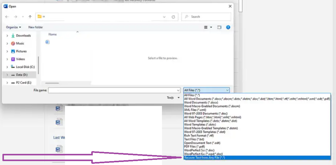 text recovery converter microsoft word