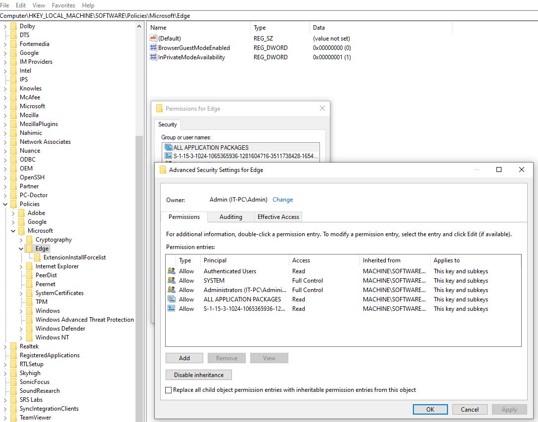 reg Permissions