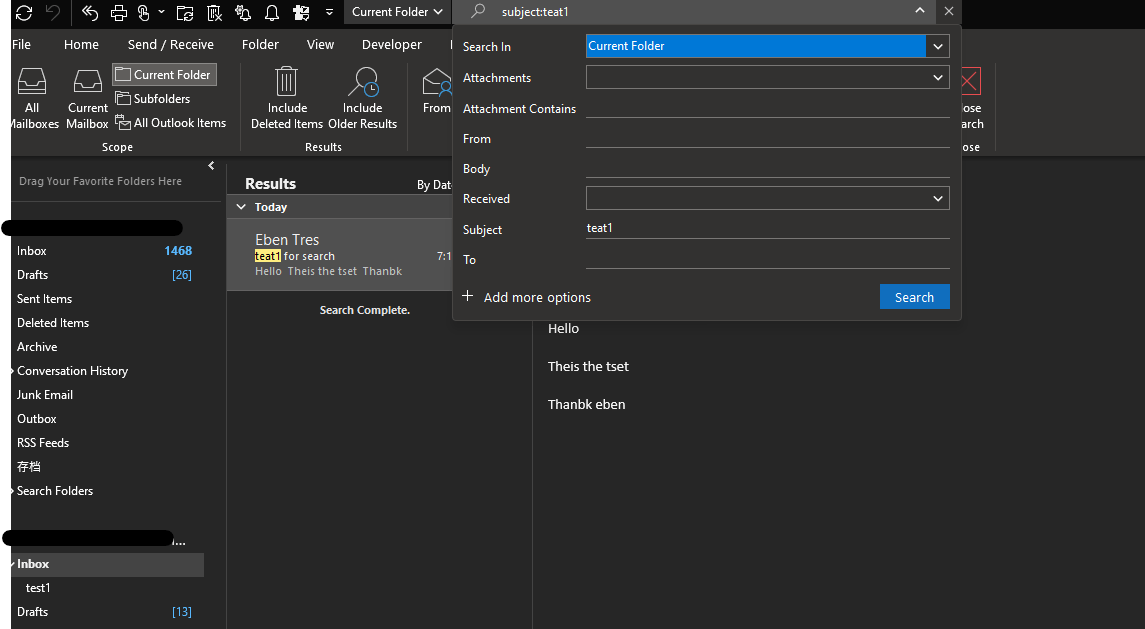 I want to search my inbox and ONLY my inbox in Outlook. What steps do I ...