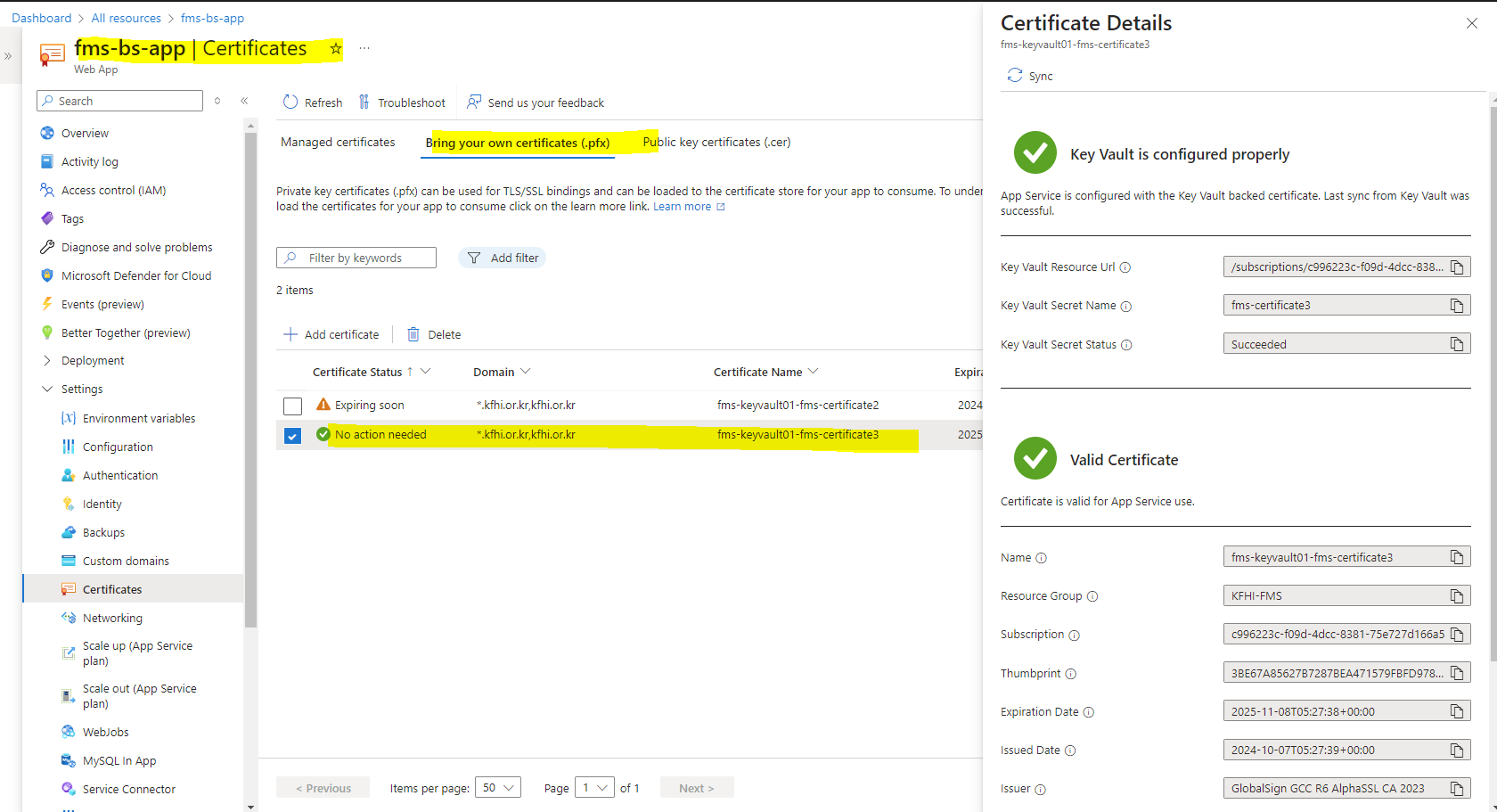 Azure Front Door certificate update error - Microsoft Q&A
