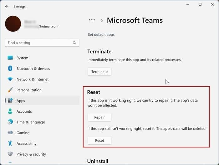 repair microsoft teams in Windows 10 11 pic2