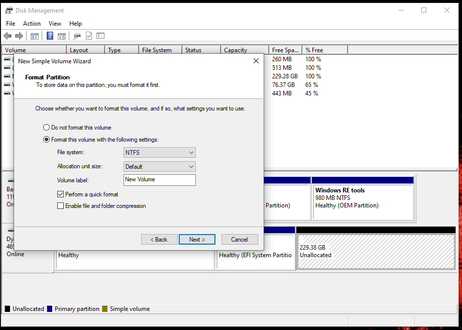 Unable to allocate partition in windows 10 - Microsoft Q&A
