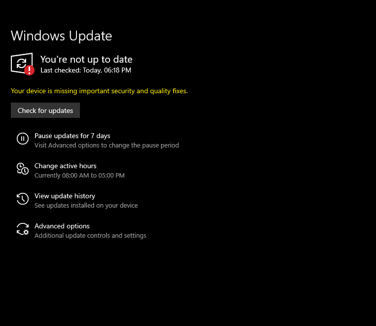 Windows update says "You're not up to date", when I check for updates ...