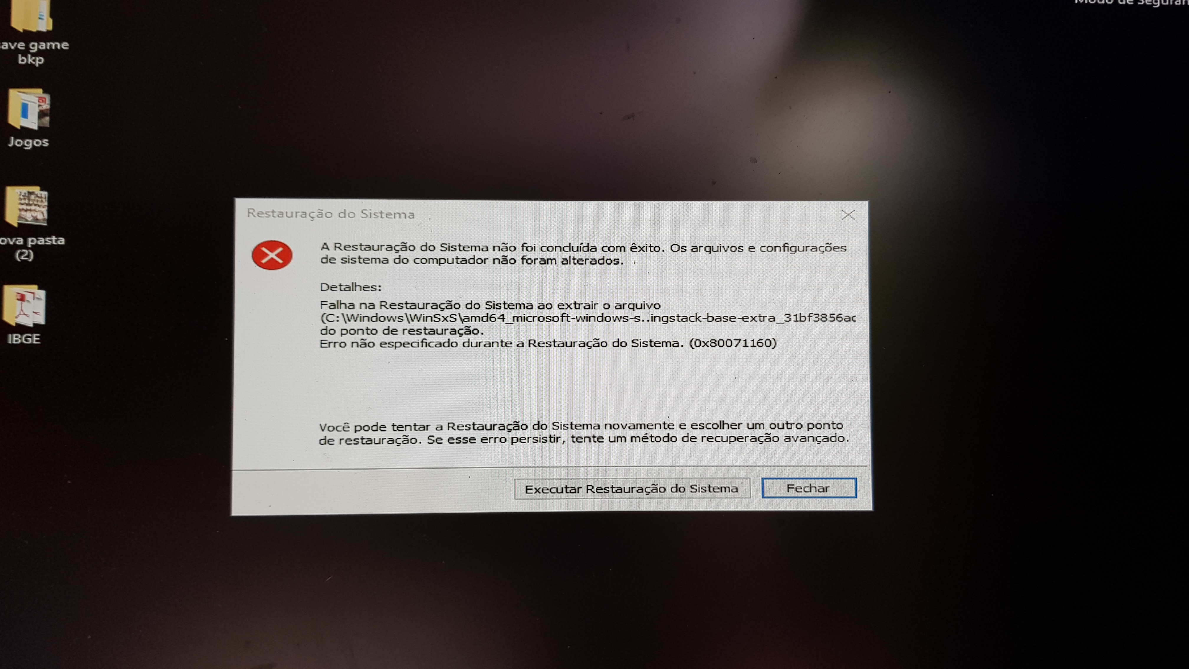 Erro ao desfazer restauração do sistema. - Microsoft Q&A