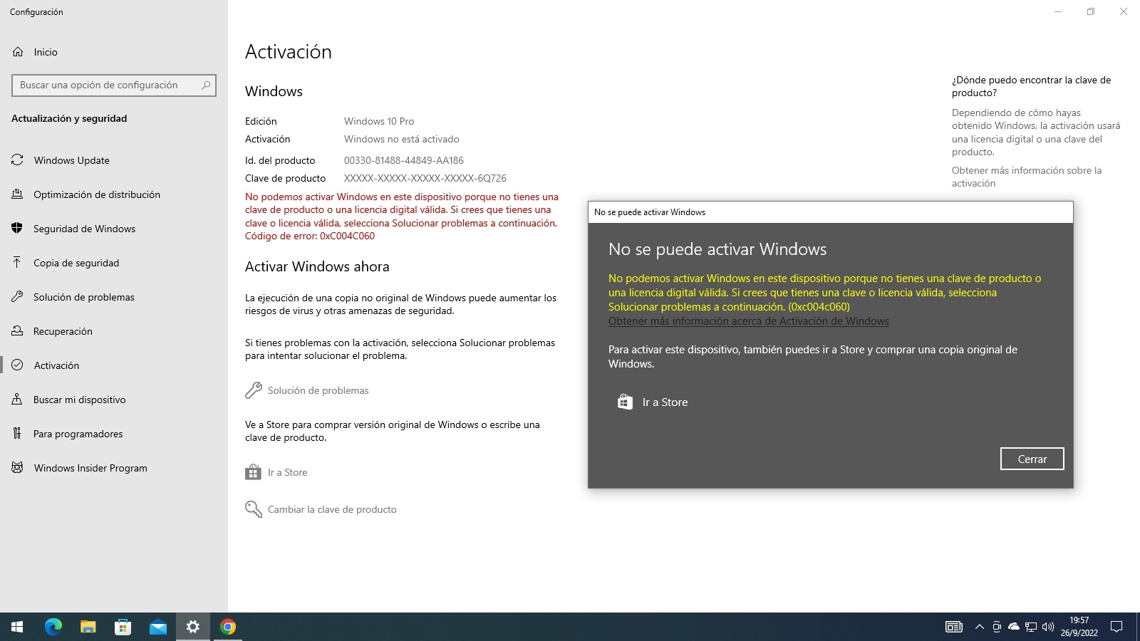 No me deja Activar Windows 10 Pro. Error 0xC004C060 - Microsoft Q&A