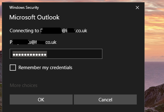 Outlook prompting for another User's credentials - Microsoft Q&A
