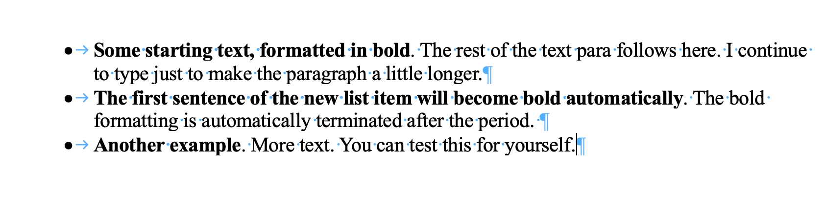 What does format beginning of list items... and Define styles based on ...