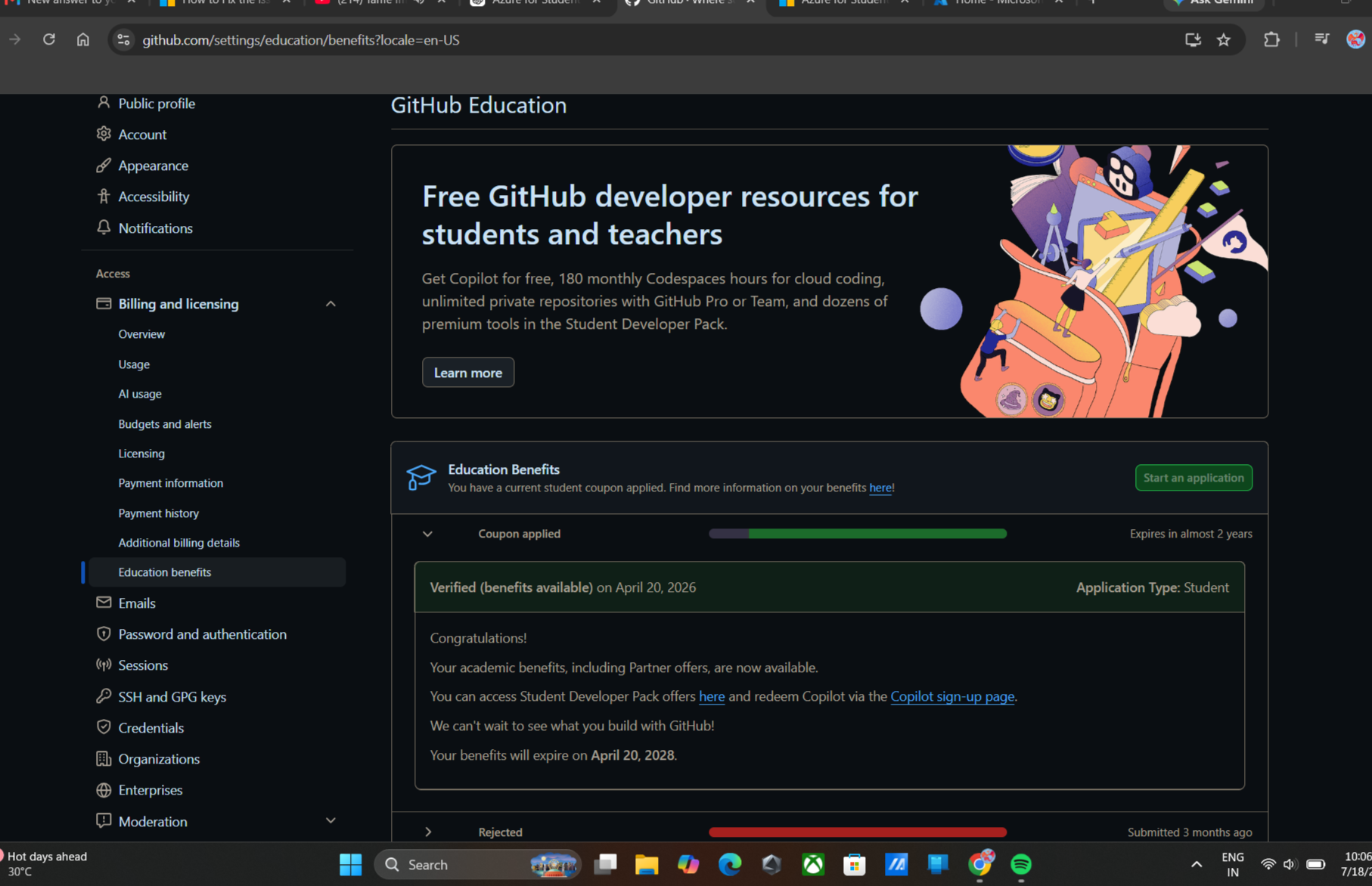  Azure for Students verification already used but no subscription Illustration 