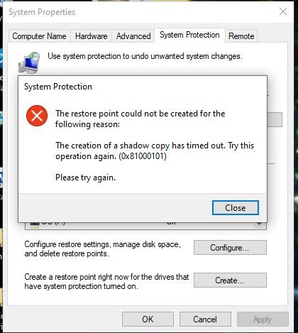 Restore point failure to Create. - Microsoft Q&A