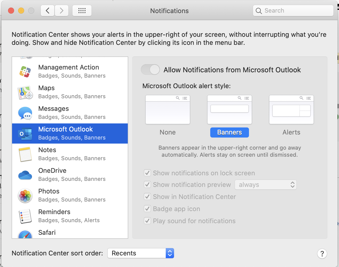 Can't access outlook notification settings after updating to catalina ...