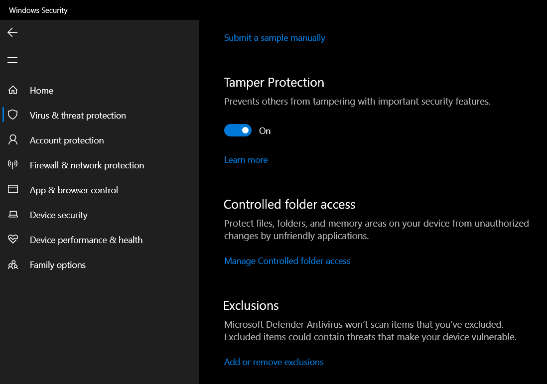 Windows 10 Home Exceptions. - Microsoft Q&A