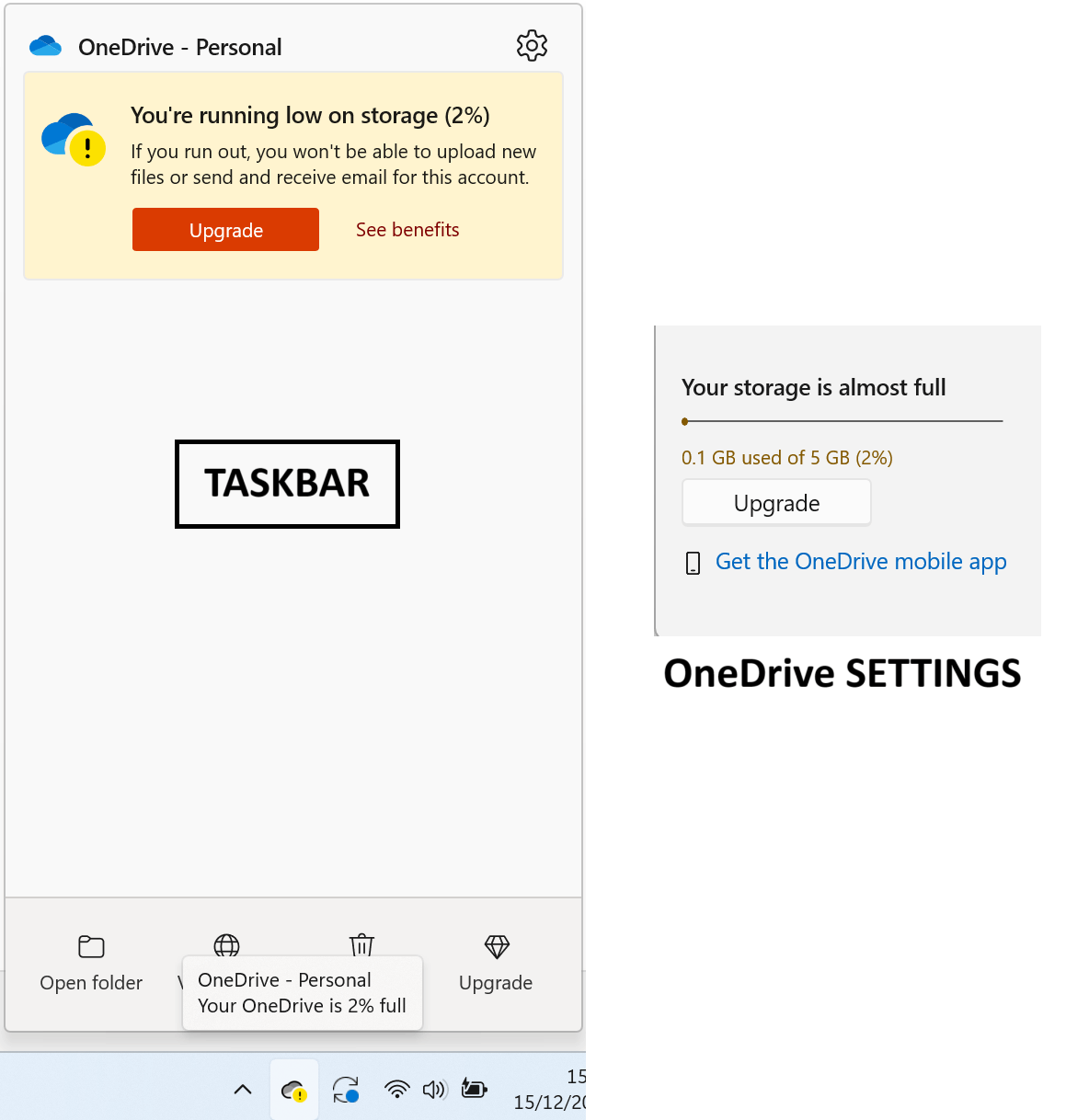 OneDrive Personal complains I am nearly out of storage but it is only 2 ...