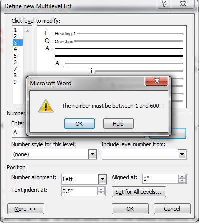 2010 Word Multilevel List Bug? - Microsoft Q&A