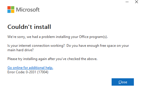 Error code 30182-45 (23) when installing Office/Microsoft 365