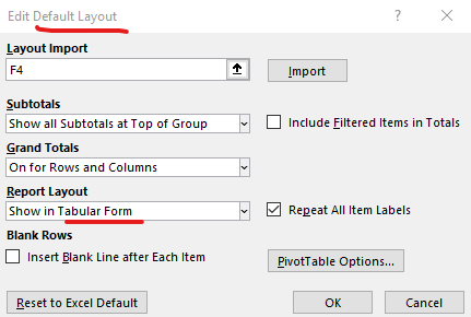 Default Layout of Pivot Table does not work - Microsoft Q&A