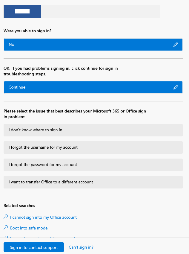 Microsoft log-in popup failure: 3, 15, -2147467262 and 