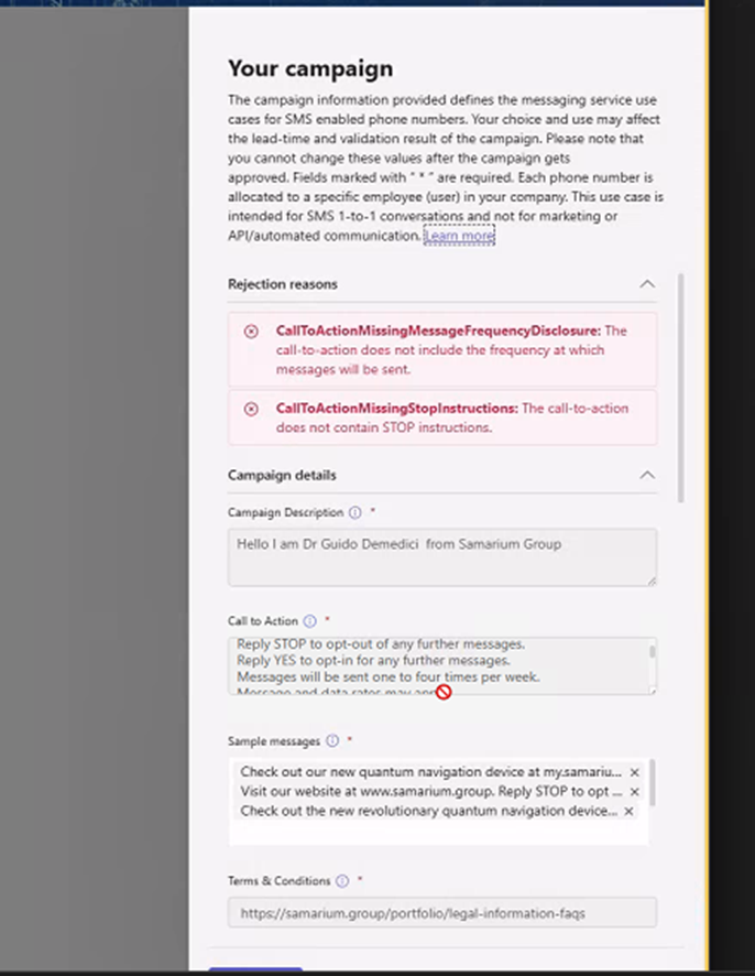 When creating the campaign, we got this error - Microsoft Q&A