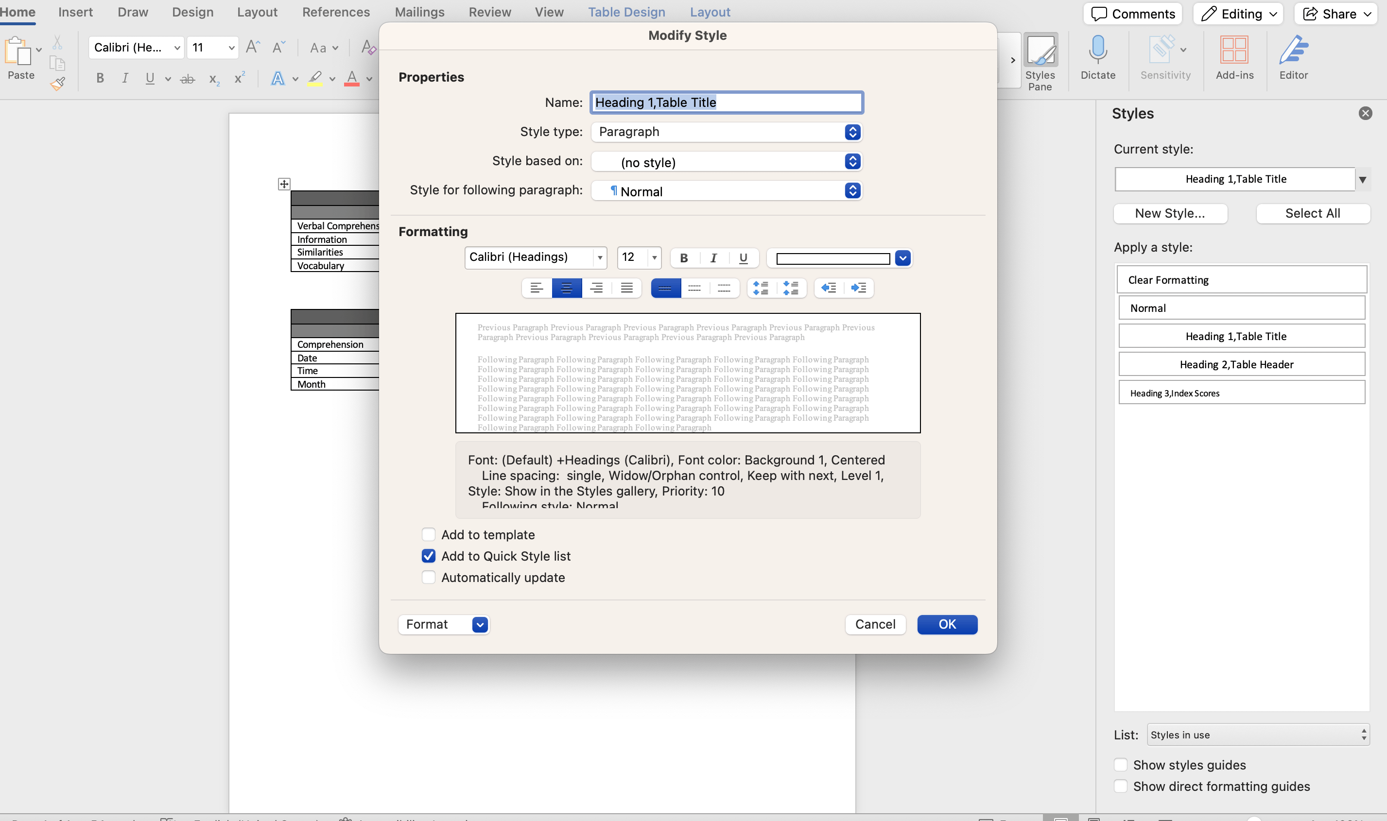 Overriding Table Formatting with Header Formatting - Microsoft Q&A