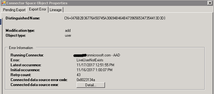 User won't sync - Error: LiveUserNotExists | Required attribute ...