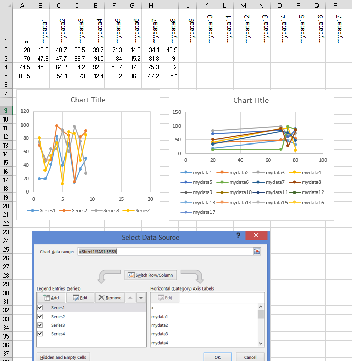 Can't get Excel to plot to X axis data... It plots to generic 1, 2, 3 ...