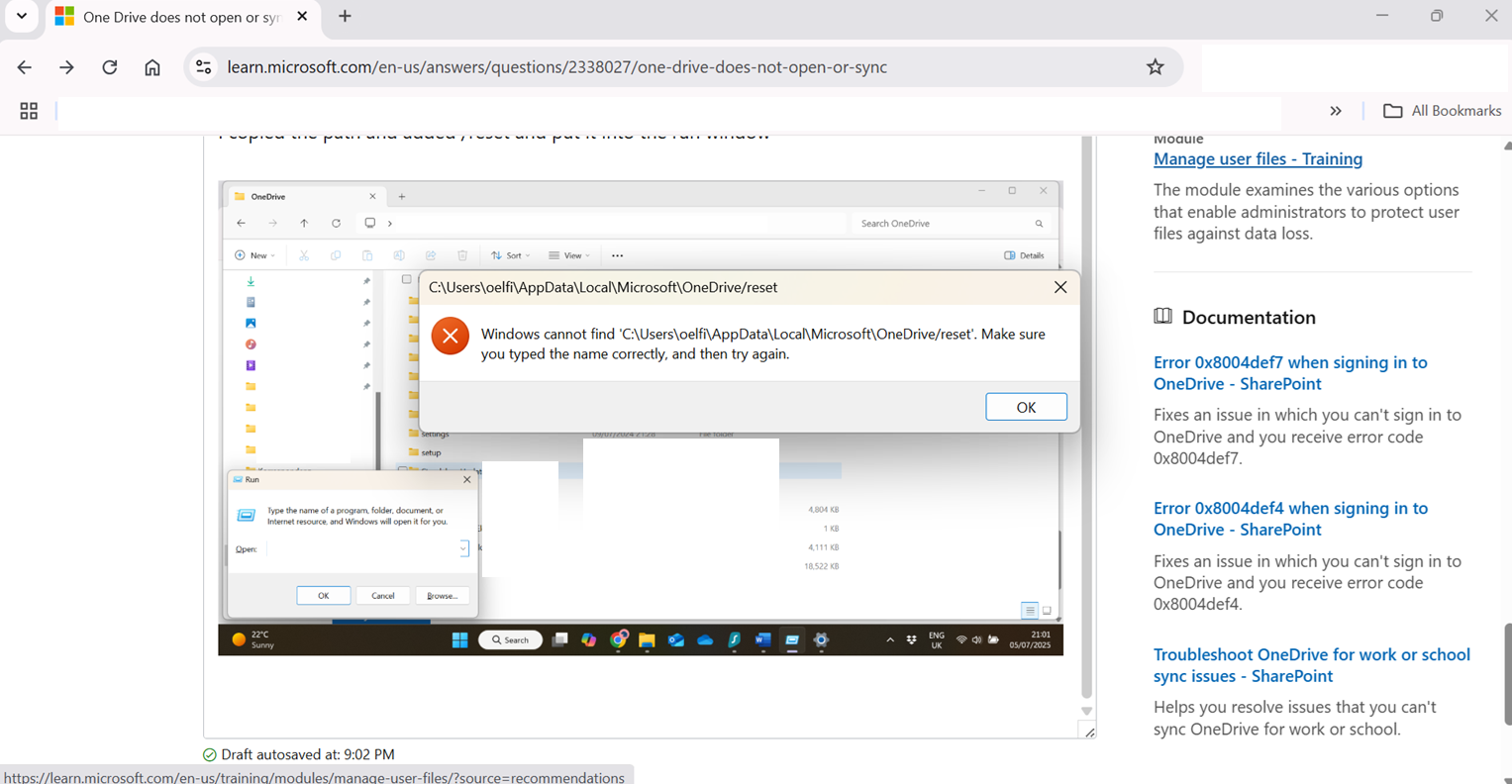 One Drive does not open or sync - Microsoft Q&A