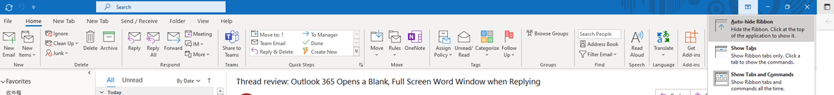 office 365 word full screen
