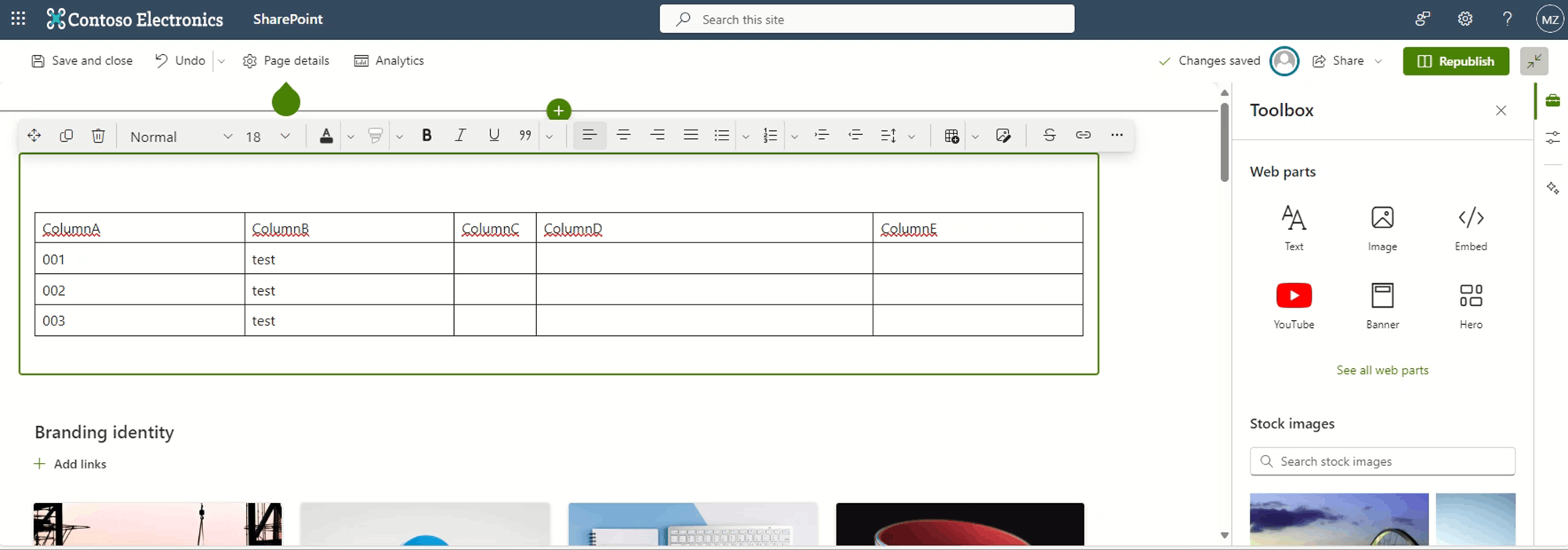 Full-Size Table are Changing in Width in Site Pages Edit Mode ...
