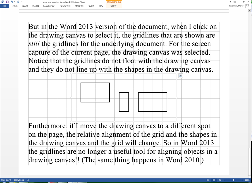 How can I get a floating grid in a drawing canvas in Word 2013 ...