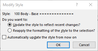 How to get rid of new "Modify Style" dialog box? - Microsoft Q&A