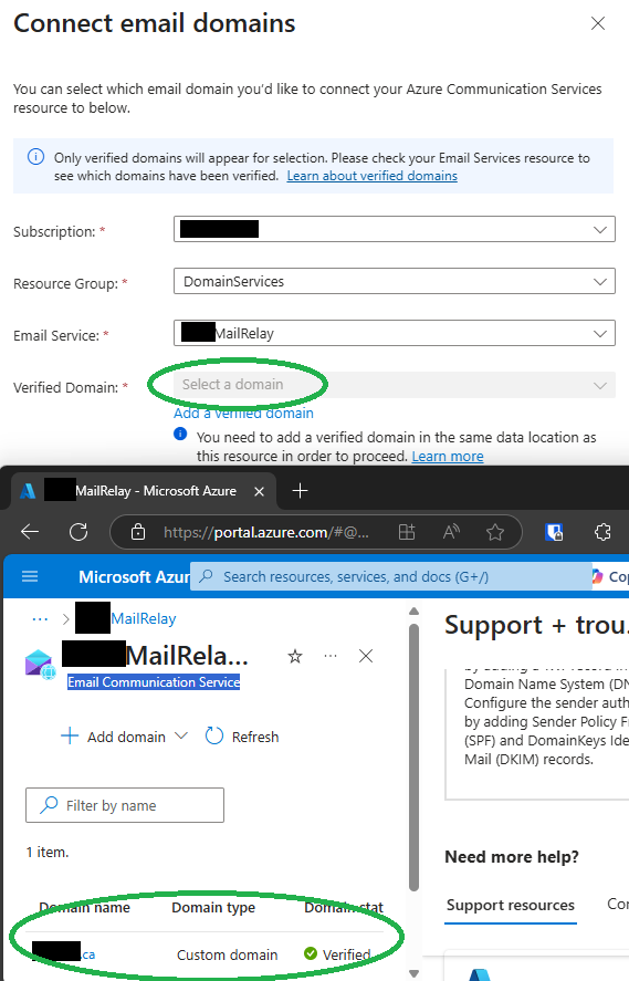 Can't connect verified domain to communication resource - Microsoft Q&A