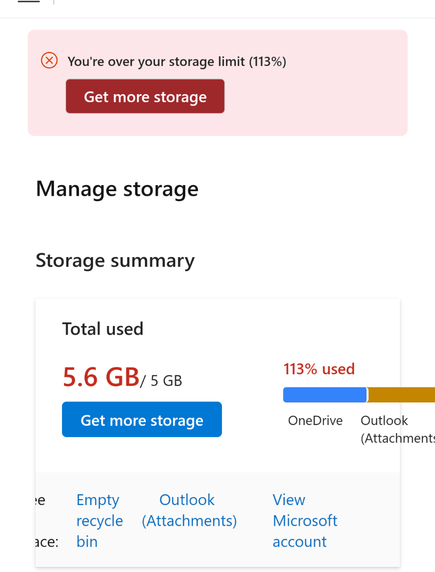My microsoft account says that I am over my storage limit but my ...